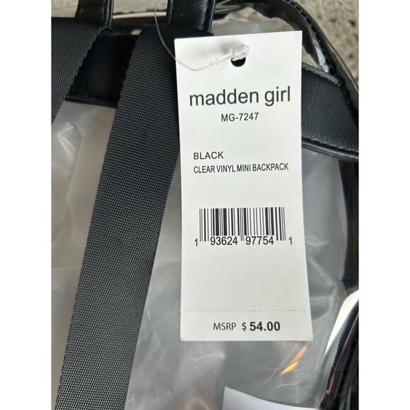 Madden Girl Clear and Black Vinyl Backpack NEW